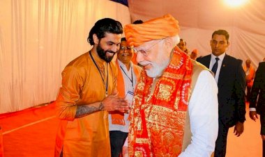 ಪತ್ನಿಯ ಪರ ಪ್ರಚಾರದಲ್ಲಿ ಪ್ರಧಾನಿ ಮೋದಿಯನ್ನು ಭೇಟಿಯಾದ ರವೀಂದ್ರ ಜಡೇಜಾ