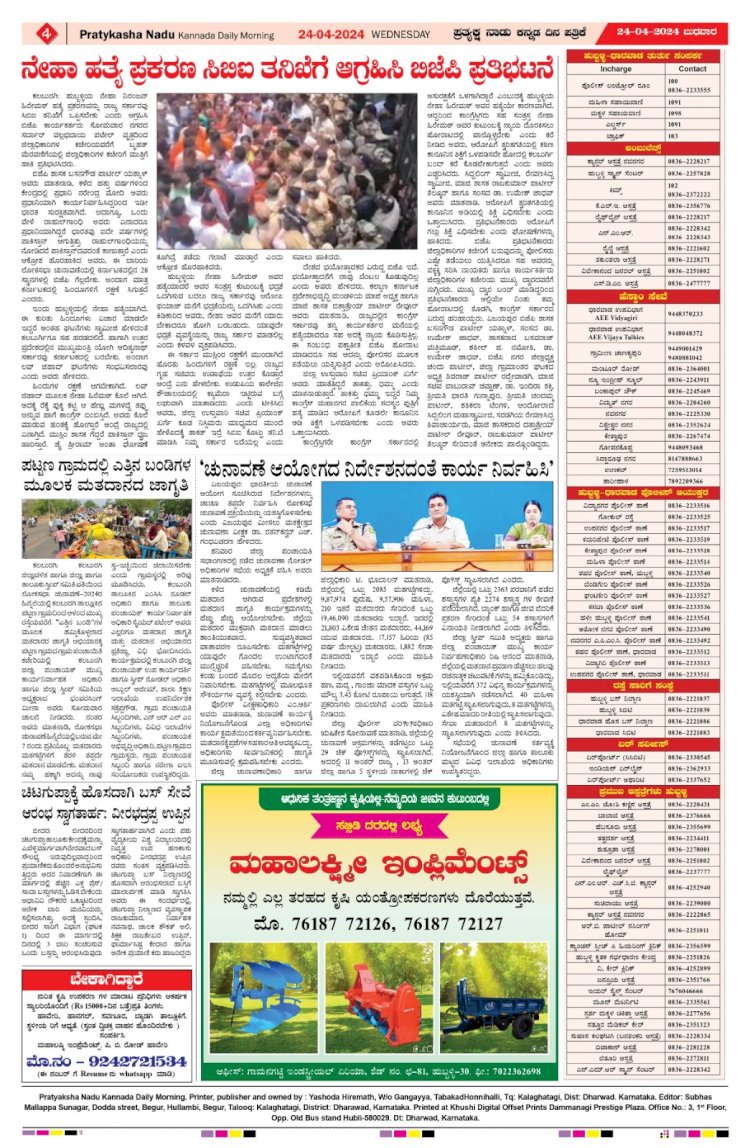 Pratyaksha Nadu E-Paper 24-04-2024